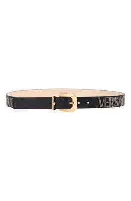 Versace Stud Logo Leather Belt in Black/Palladium/Versace Gold