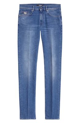 Versace Taylor Fit Medusa Detail Stretch Straight Leg Jeans in Washed Medium Blue