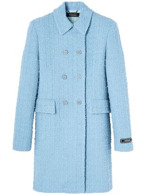 Versace tweed double-breasted coat - Blue