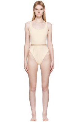 Versace Underwear Beige Greca Border Bodysuit