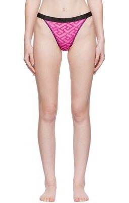 Versace Underwear Pink La Greca Thong