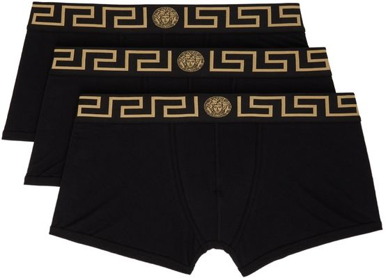 Versace Underwear Three-Pack Black Greca Border Boxers