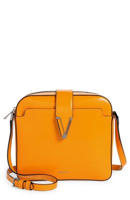 Versace V-Closure Leather Crossbody Bag in Tangerine Ruthenium