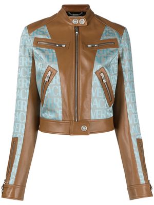 Versace Versace Allover-jacquard panelled biker jacket - Blue