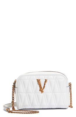 Versace Virtus Mini Quilted Leather Camera Bag in White Multicolor Versace Gold