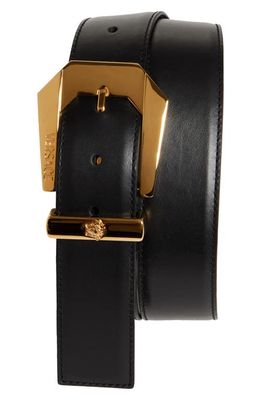 Versace Western Buckle Leather Belt in Black/Gold