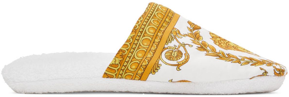 Versace White Baroque Slippers