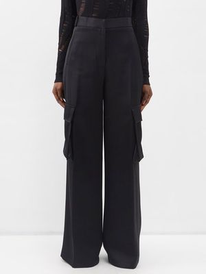 Versace - Wide-leg Satin Cargo Trousers - Womens - Black