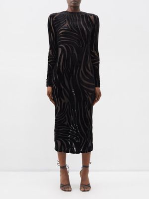 Versace - Zebra-devoré Midi Dress - Womens - Black