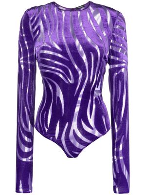 Versace zebra-pattern semi-sheer bodysuit - Purple