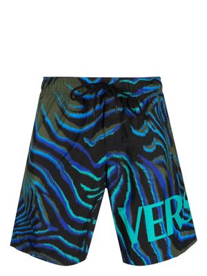 Versace zebra-print logo-print swim shorts - Black