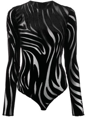 Versace Zebra Velvet long-sleeve bodysuit - Black