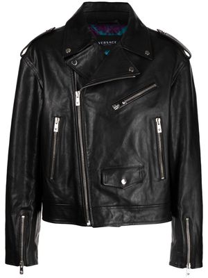 Versace zipped biker jacket - Black