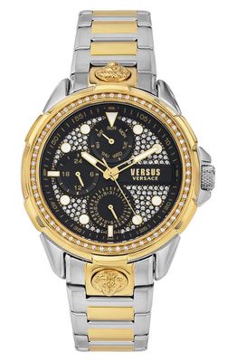 VERSUS Versace 6E Arrondissement Crystal Multifunction Bracelet Watch, 46mm in Two Tone 