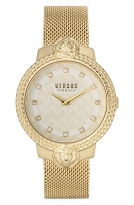 VERSUS Versace Montorgueil Crystal Index Mesh Strap Watch, 38mm in Ip Yellow Gold 