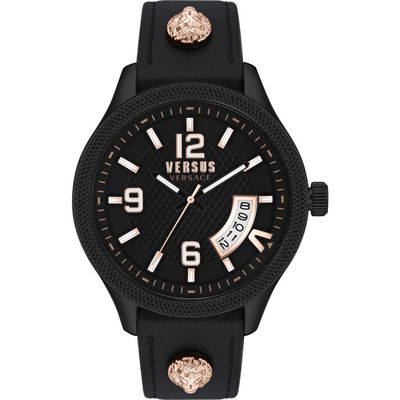 VERSUS Versace Reale Leather Strap Watch, 44mm in Ip Black 