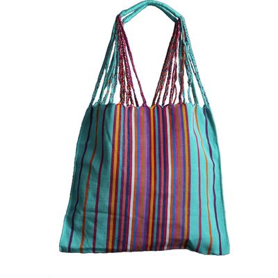 Verve Culture Chiapas Woven Hammock Market Bag in Aqua 