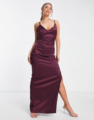 Vesper cami strap maxi dress in wine-Red