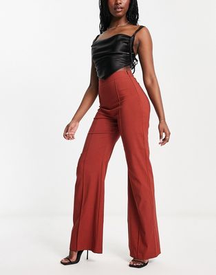 Vesper high rise flared pants in rust - part of a set