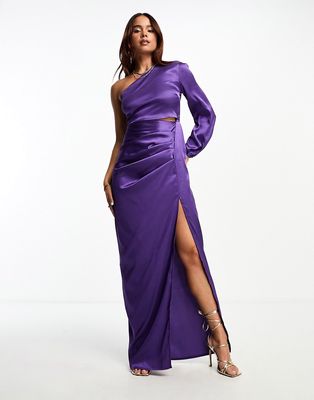 Vesper long sleeve maxi dress with cut out sides in purple