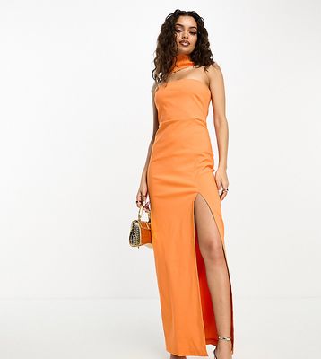 Vesper Petite choker bandeau thigh slit maxi dress in orange