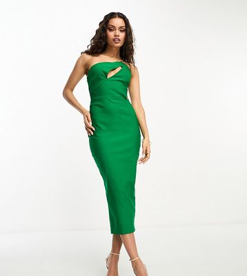 Vesper Petite cut out one shoulder midi dress in bright green