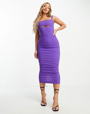 Vesper square neck midi dress with underboob cut out in purple