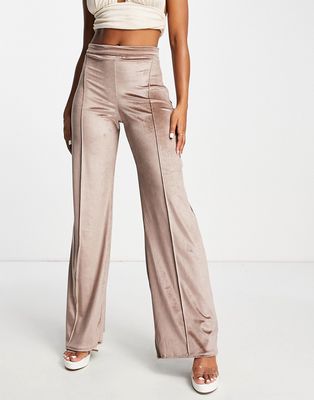 Vesper tailored velvet pants in blush-Brown