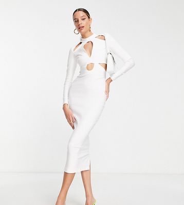 Vesper Tall long sleeve cut out detail midi dress in white