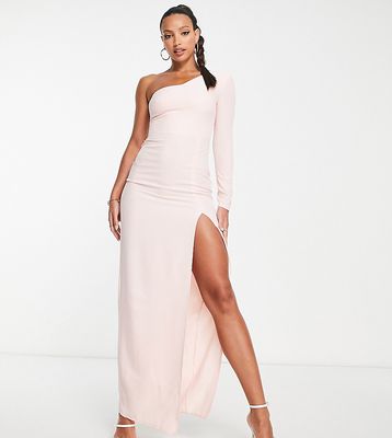 Vesper Tall one long shoulder maxi dress with thigh split in blush pink