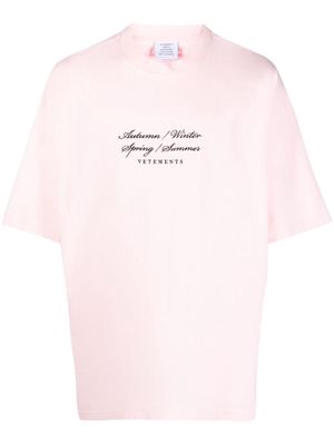 VETEMENTS 4 Seasons embroidered cotton T-shirt - Pink