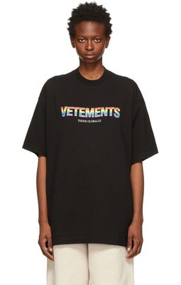VETEMENTS Black 'Think Globally' Logo T-Shirt