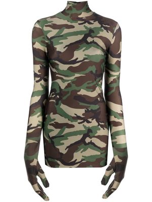 VETEMENTS camouflage-pattern glove-sleeves minidress - Green