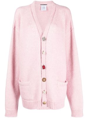 VETEMENTS crystal-buttons ribbed-knit cardigan - Pink