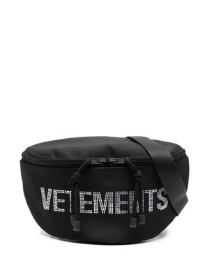 VETEMENTS crystal-embellished-logo belt bag - Black
