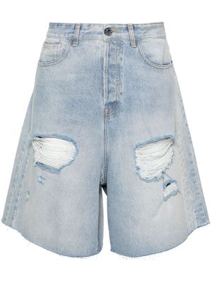 VETEMENTS Destroyed mid-rise ripped wide-leg denim shorts - Blue