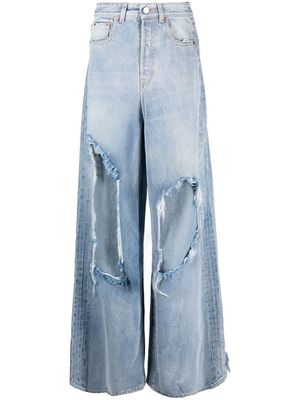 VETEMENTS distressed wide-leg jeans - Blue