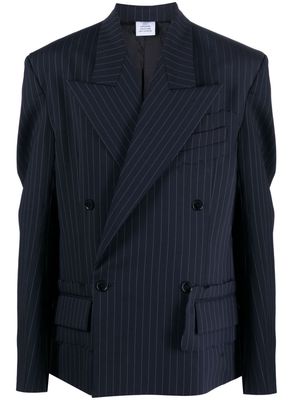 VETEMENTS double-breasted pinstriped blazer - Blue