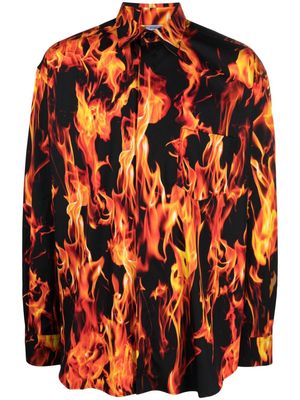 VETEMENTS Fire-print long-sleeve cotton shirt - Black