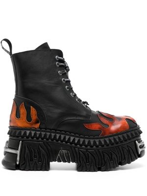 VETEMENTS flame-appliqué leather ankle boots - Black