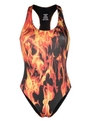 VETEMENTS flame-print U-neck swimsuit - Orange