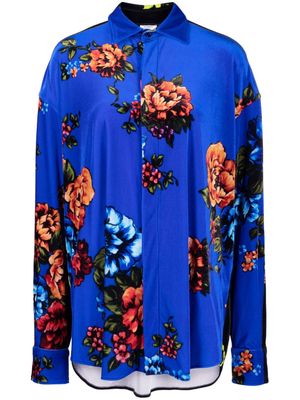 VETEMENTS floral-print straight-point collar shirt - Blue