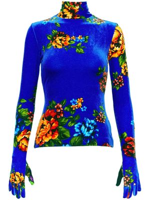 VETEMENTS floral-print velvet top - Blue