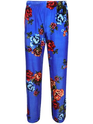 VETEMENTS floral-print velvet track pants - Blue