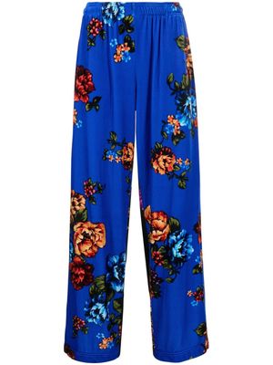 VETEMENTS floral-print wide-leg velvet trousers - Blue