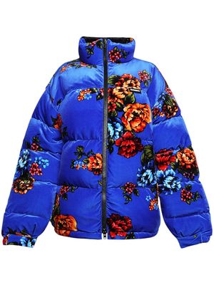 VETEMENTS flower-print velvet puffer jacket - Blue
