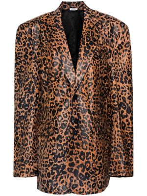 VETEMENTS leopard-print leather blazer - Brown