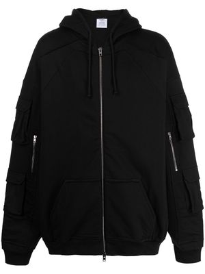 VETEMENTS logo-embroidered zip-up hooded jacket - Black