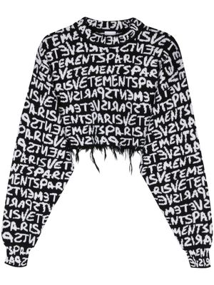 VETEMENTS logo-intarsia knit cropped jumper - Black