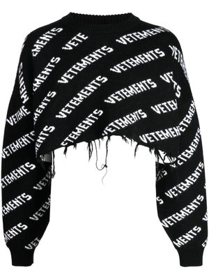 VETEMENTS logo intarsia-knit distressed jumper - Black